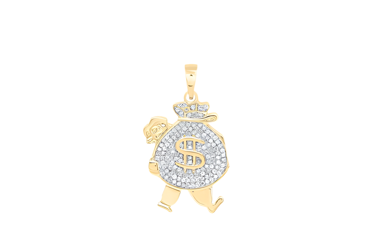10k Yellow Gold Round Diamonds Money Bag Man Charm