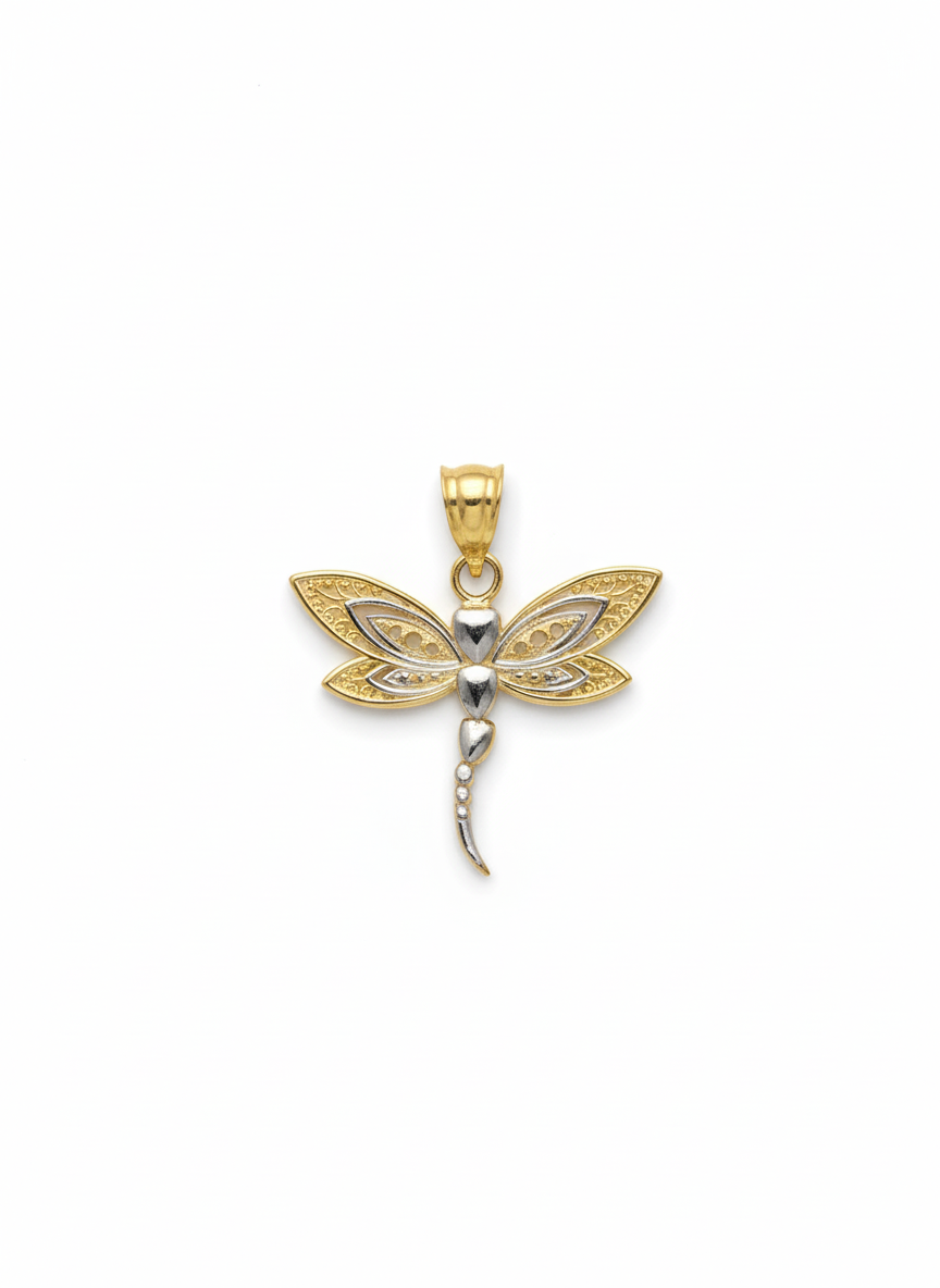 10k Yellow Gold Two Tone Dragon Fly Pendant
