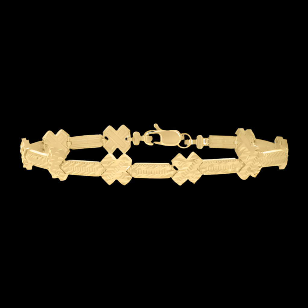 10K Yellow Gold X Link Diamond Cut Ladies Bracelet - 7 Inches