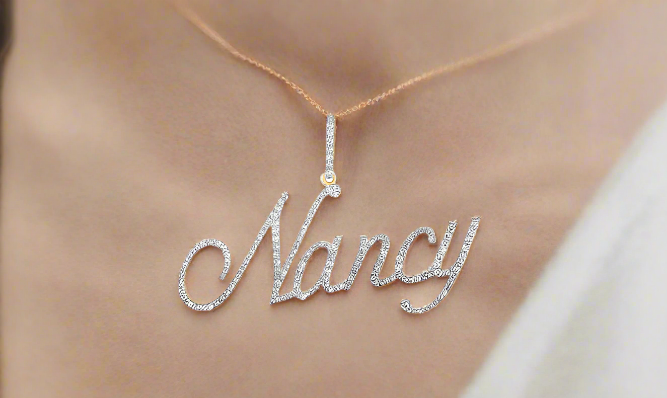 10k Yellow Gold Nancy 7/8 Cttw Round Diamonds Name Pendant
