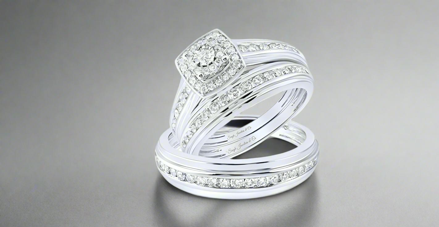 Square Halo Diamond Trio Set
