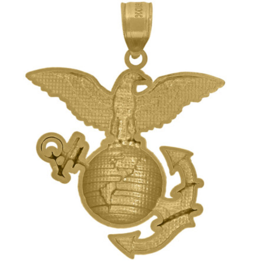 10kt Yellow Gold Unisex USA Marine Corps Eagle Globe Anchor Badge Charm