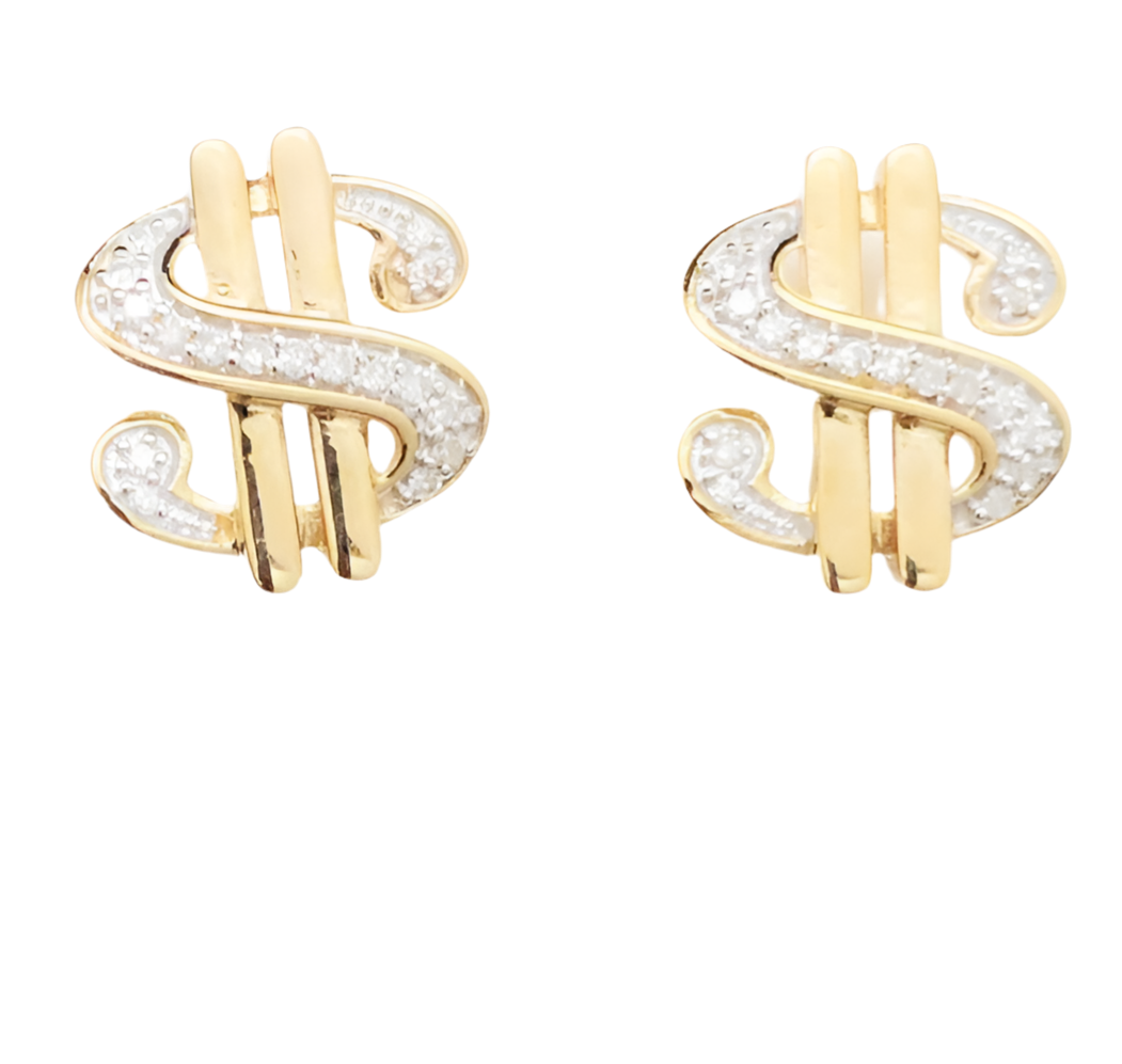 10k Yellow Gold Dollar Sign 1/10 Cttw Diamond Earrings