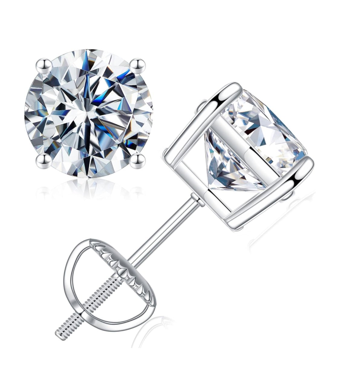 Sterling Silver 2.00 Cttw Moissanite Round Solitaire Earrings