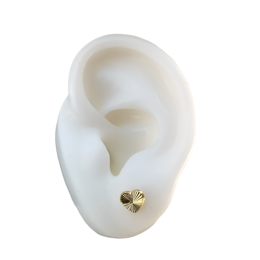 10K Yellow Gold Diamond Cut Heart Earrings