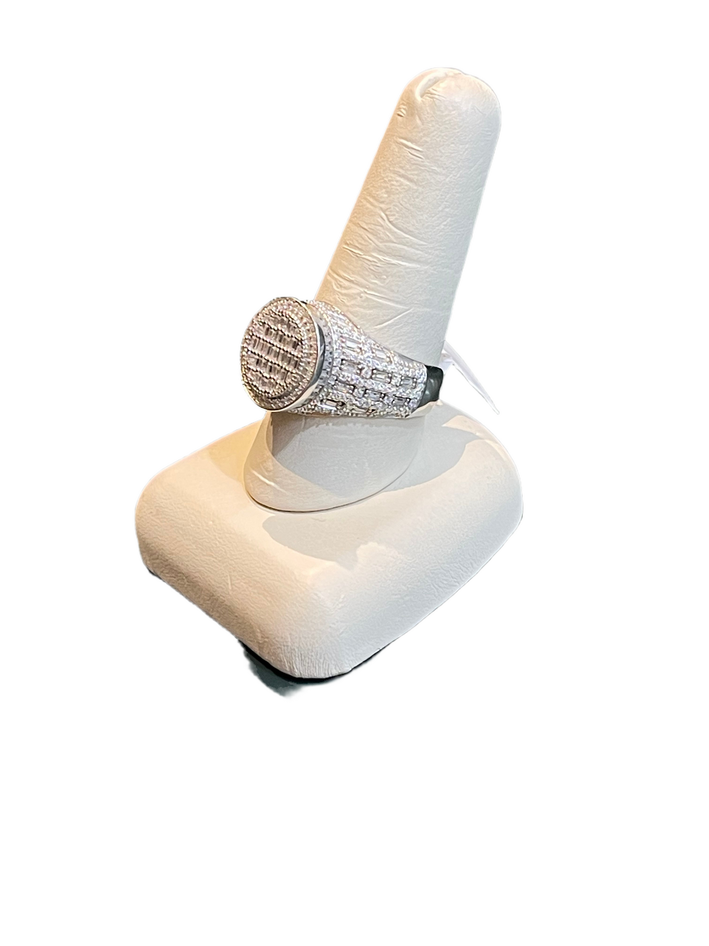 Sterling Silver Men's Moissanite Baguette Round Oval Ring