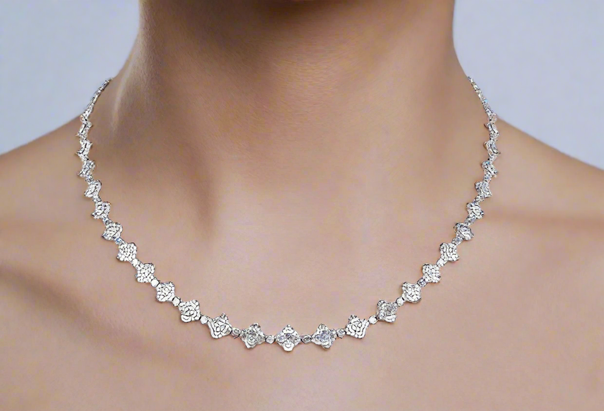 14K White Gold Clover Cocktail Diamond Necklace