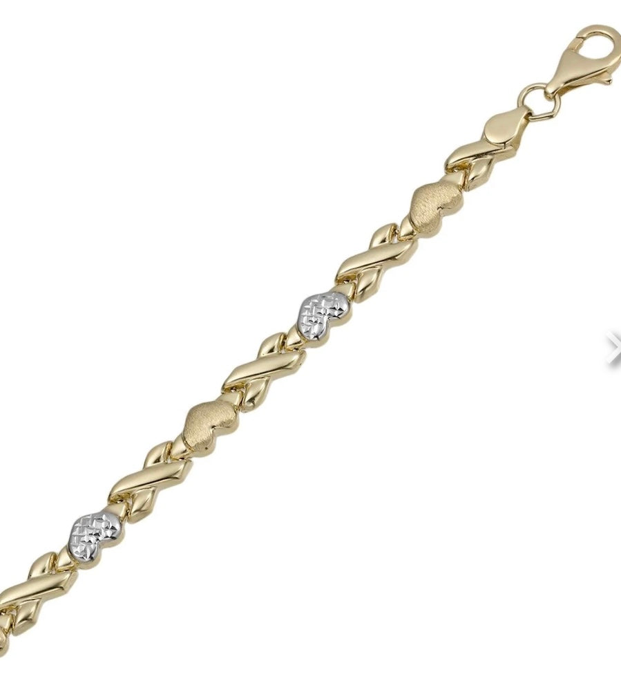 10k Yellow Gold Heart & Kisses Stampato Ladies Bracelet