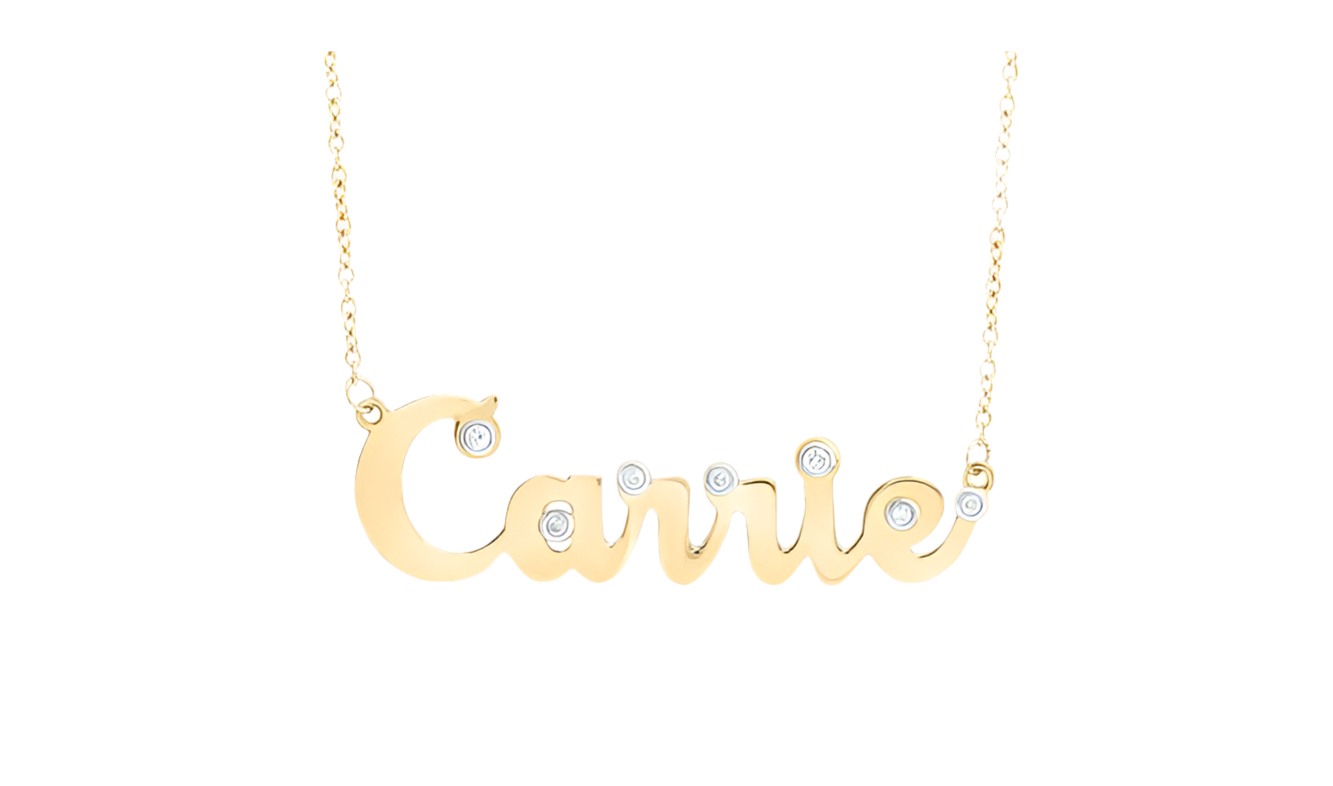 10k Yellow Gold "Carrie" Round 1/10 Cttw Diamonds Nameplate Necklace