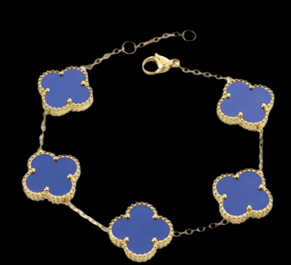 10K Yellow Gold Bracelet with Royal Blue Clover Charm | Luxury Gift for Women