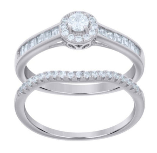 Affordable Women’s Wedding Ring Set in Sterling Silver and Cubic Zirconia