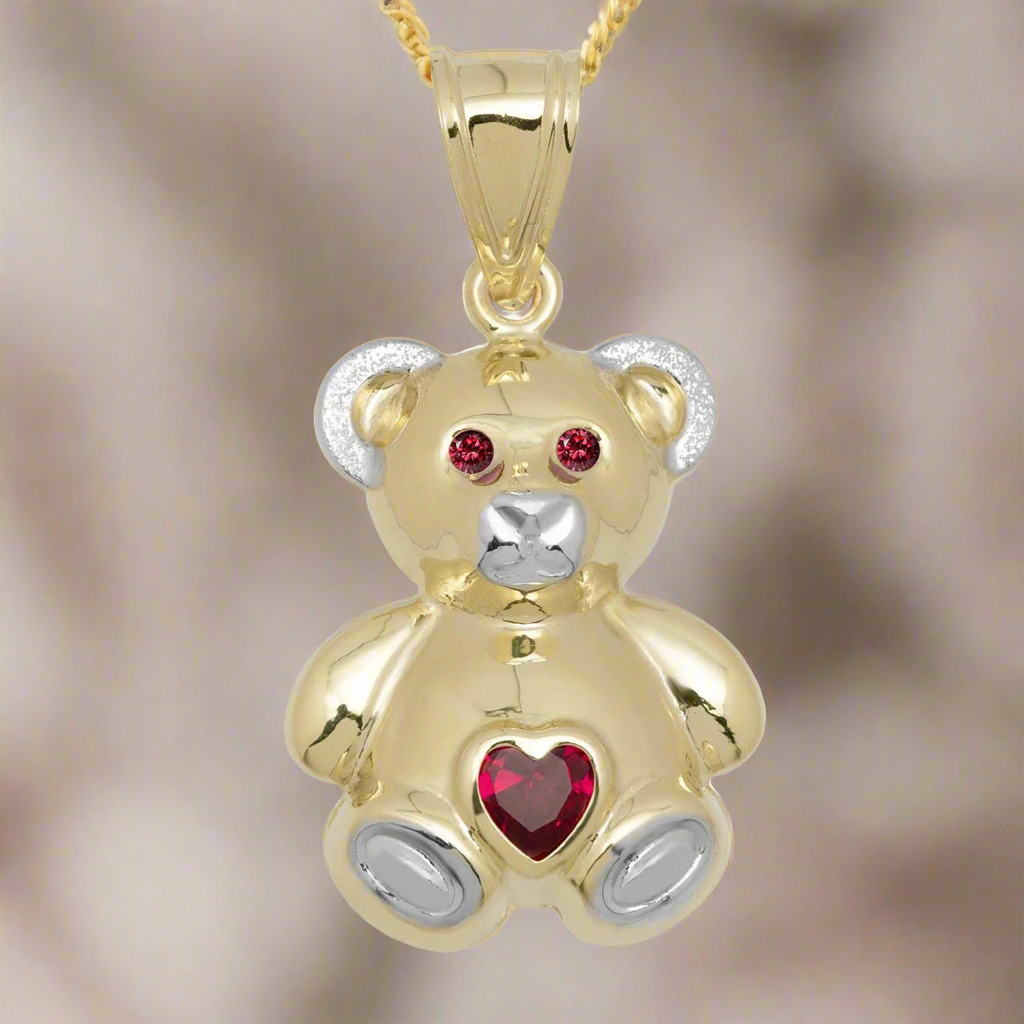 Teddy Bear Charm Synthetic Heart Ruby