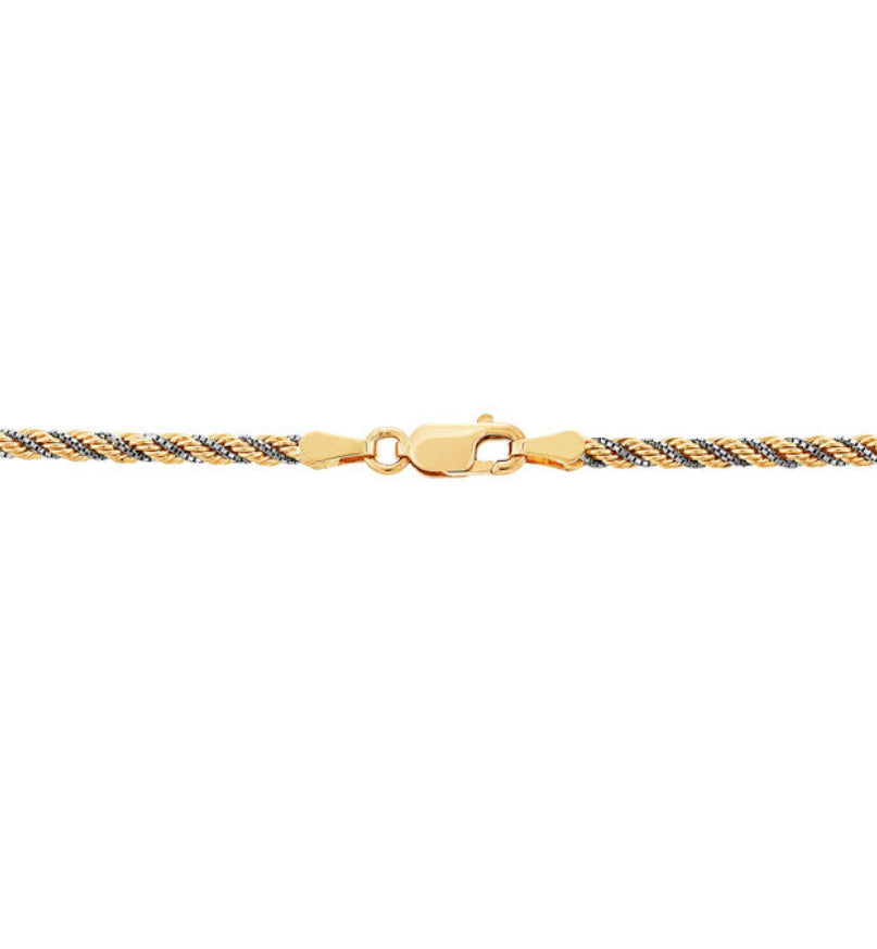 10k Twisted Yellow Gold & White Gold 2.4mm Rope Chain