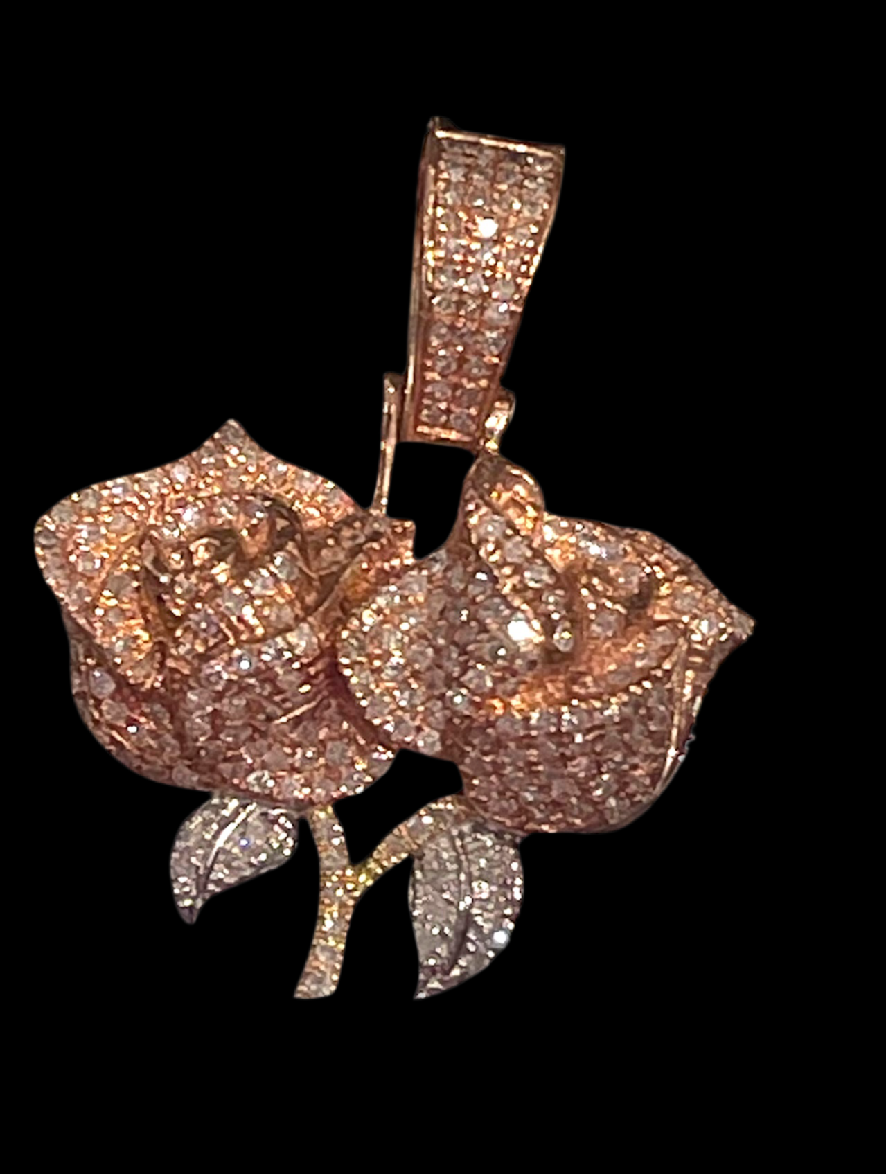 10k Rose Gold Round 1/2 Cttw Diamonds Double Roses Charm