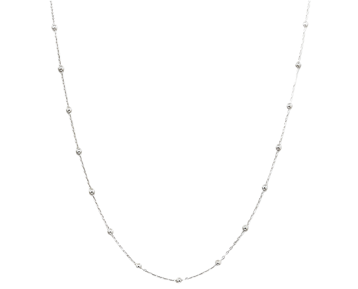 Sterling Silver Diamond Cut Beaded Chain 16" Necklace with Lobster Clasp