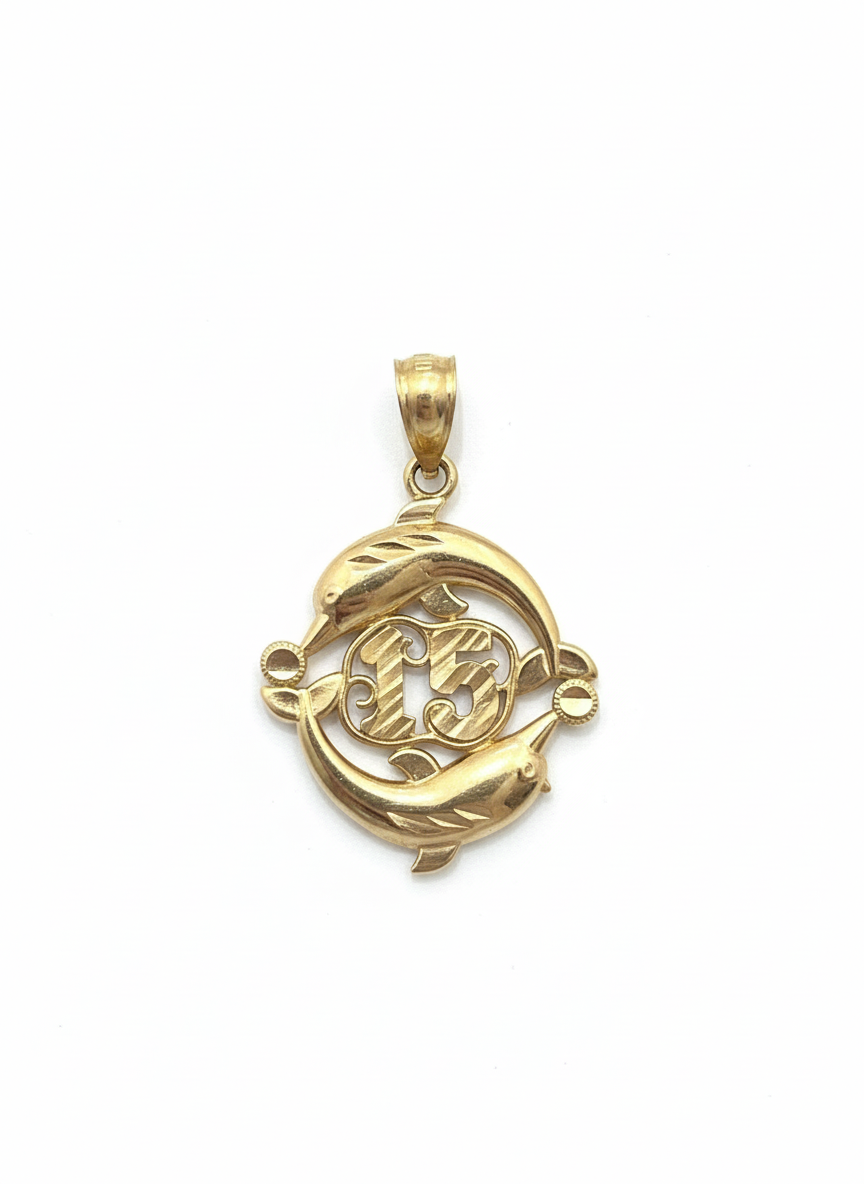 10k 15 Quinceañera Dolphins Pendant