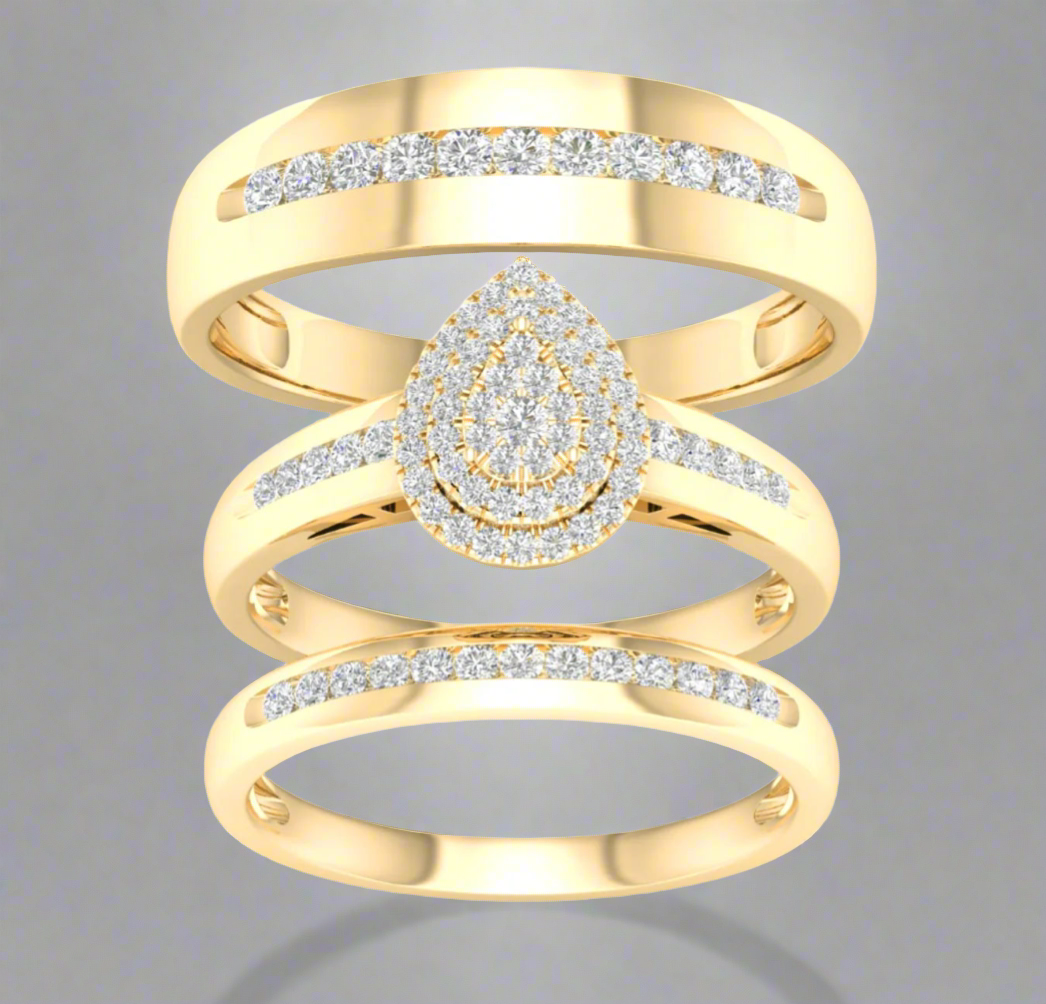 10K Pear 1/2 Cttw Diamond Trio Ring 1/2 CTW Set