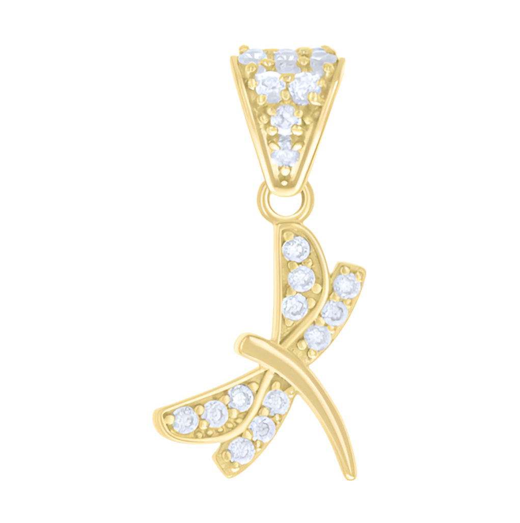 14k Yellow Gold CZ DragonFly Charm