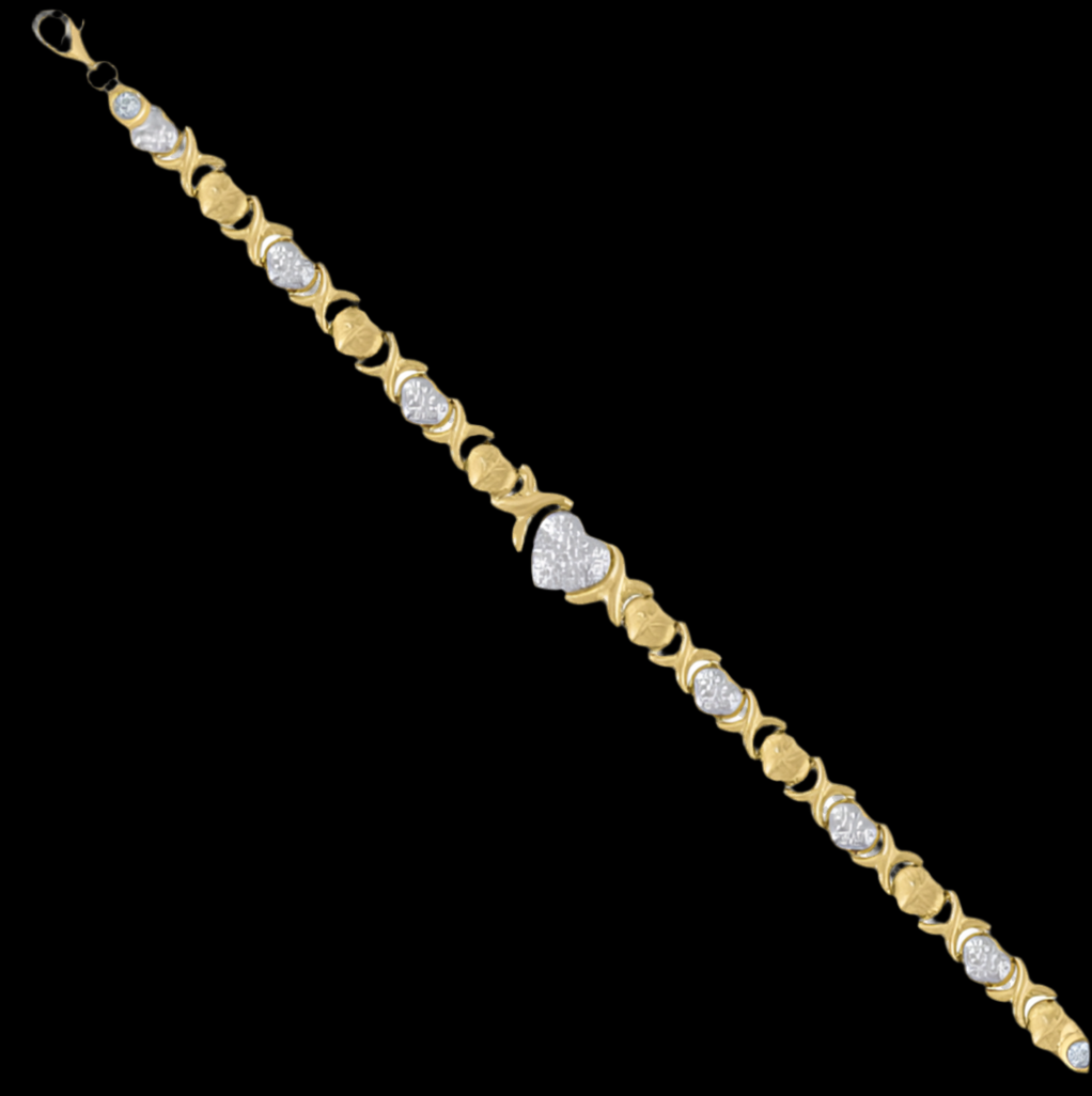 10K Yellow Gold Hugs & Kisses Heart Bracelet