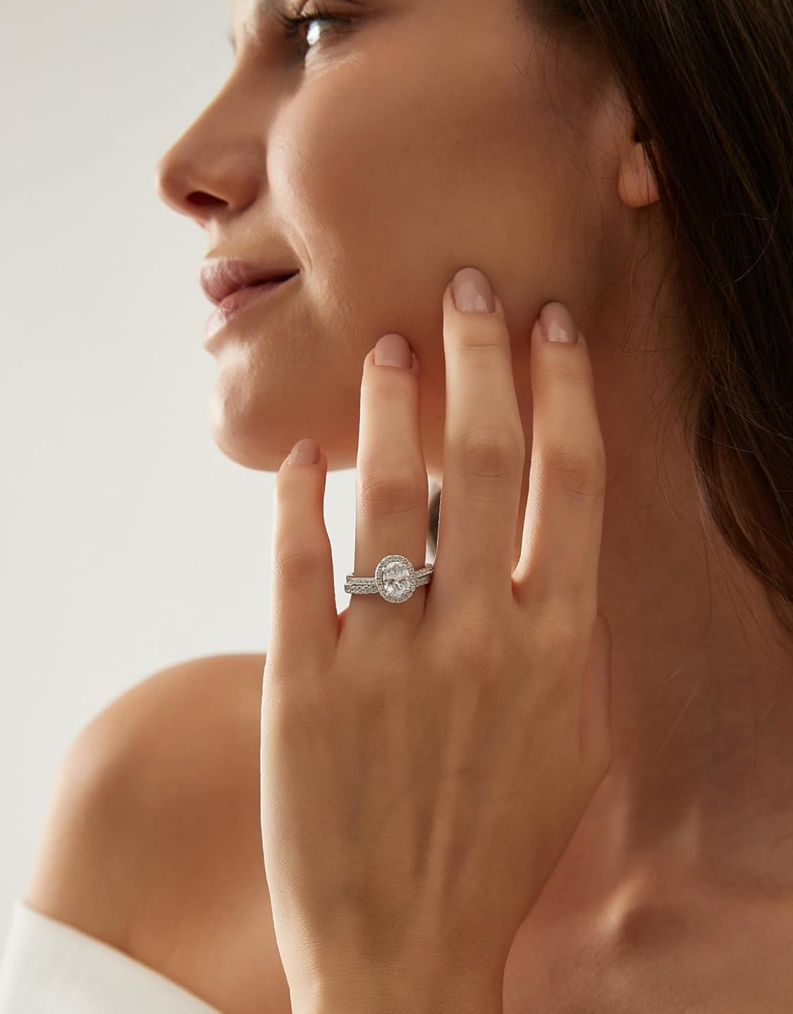Oval Halo 1.25 Cttw Moissanite Duo Ring Set