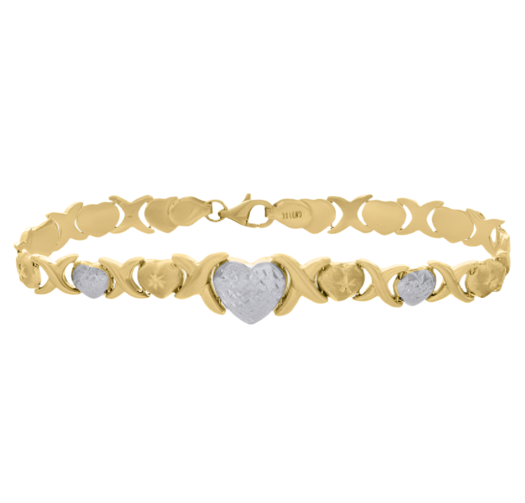10K Yellow Gold Hugs & Kisses Heart Bracelet