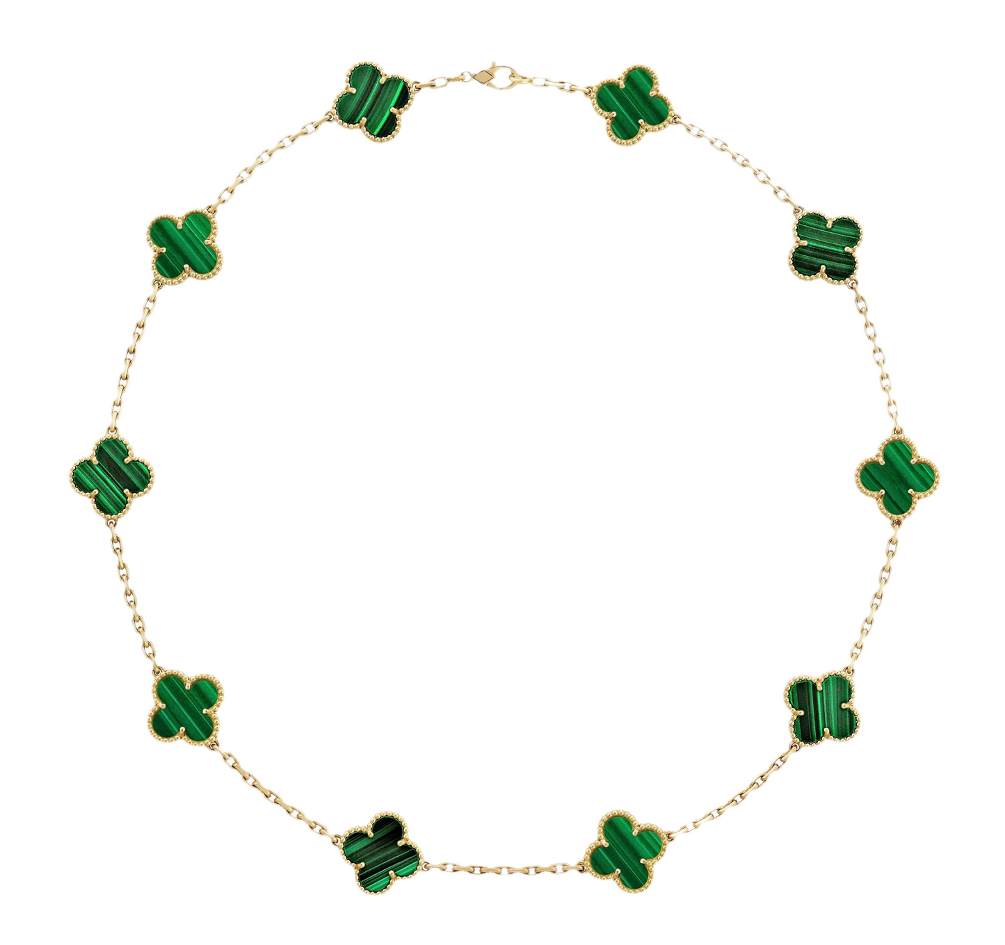 10k Yellow Gold Green Clover 12mm Necklace
