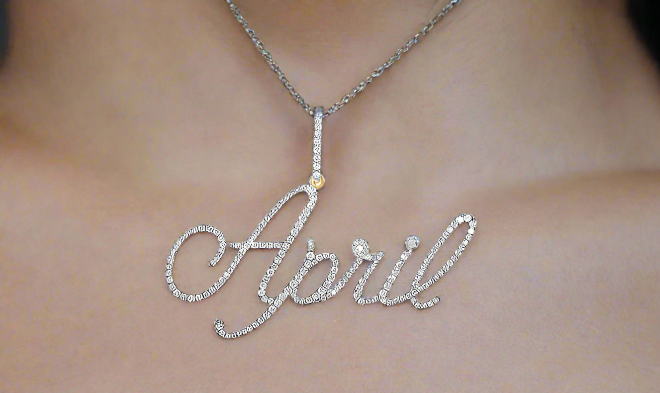 10k Yellow Gold April 7/8 Cttw Diamond Name Pendant