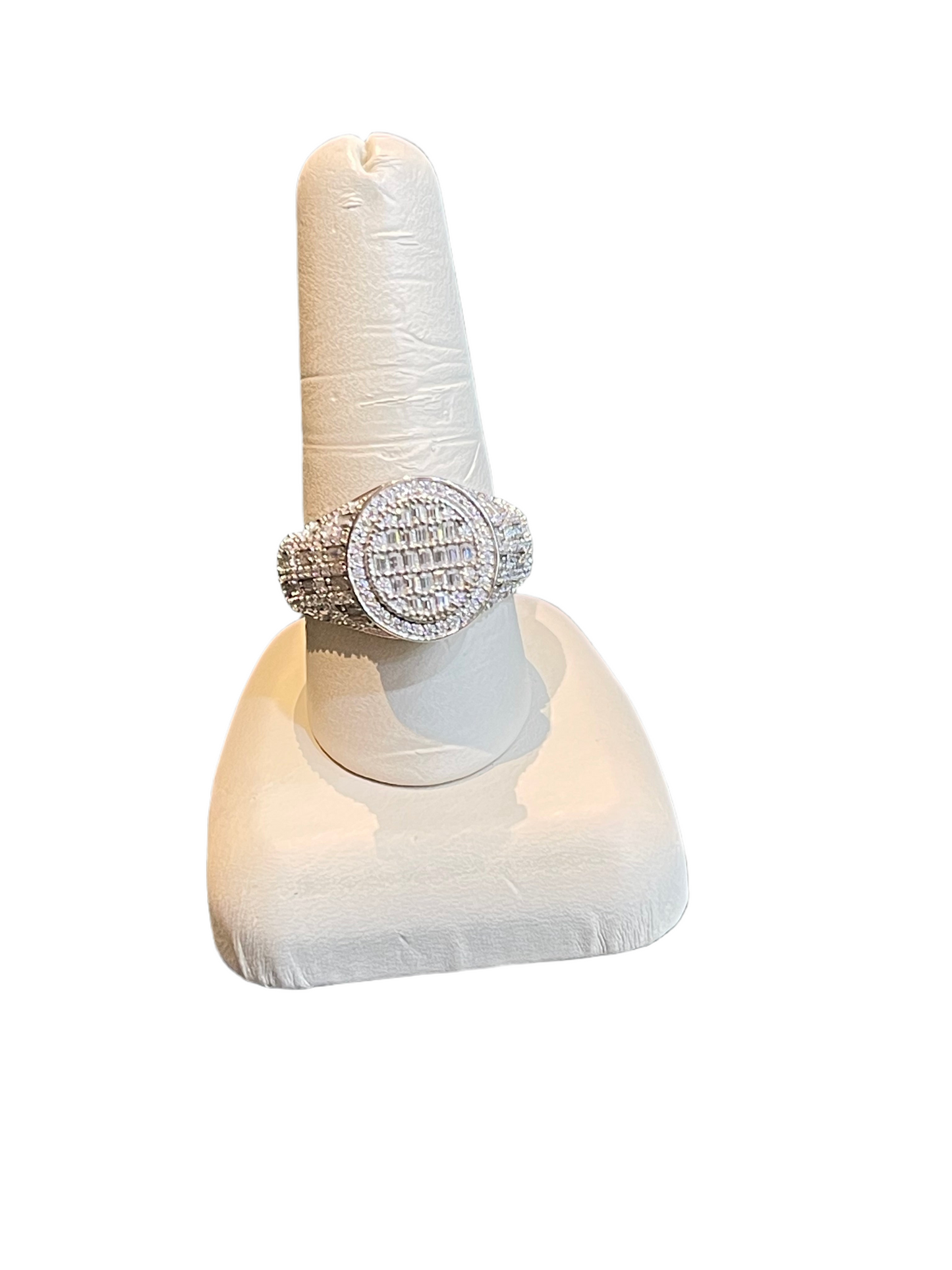 Sterling Silver Men's Moissanite Baguette Round Oval Ring