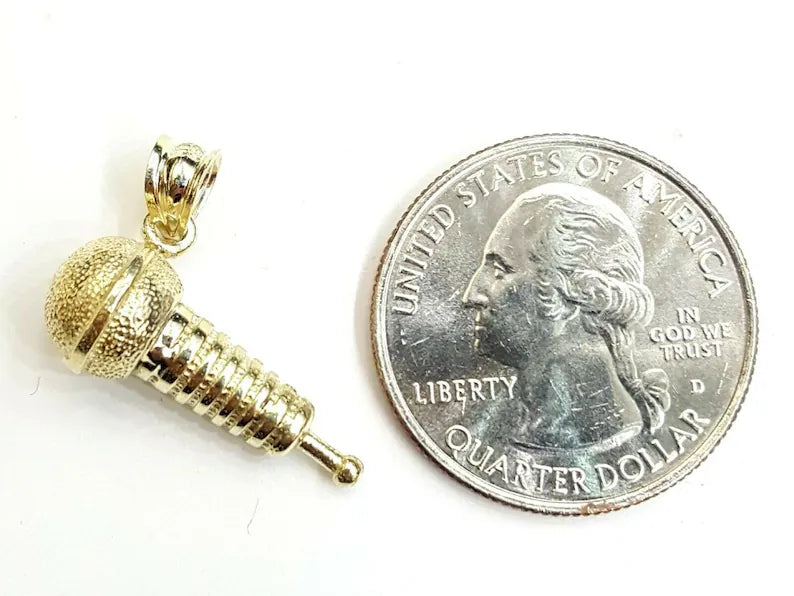 10k Yellow Gold Solid Microphone Charm