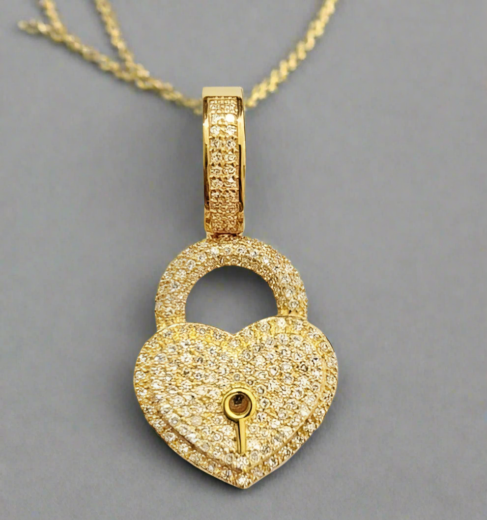 10K Yellow Gold Heart Key 1/4 Cttw Diamond Charm
