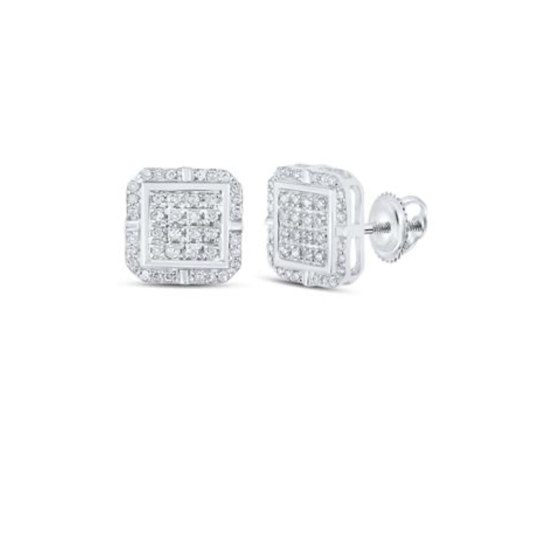 10k White Gold Square 1/4 Cttw Round Diamond Studs