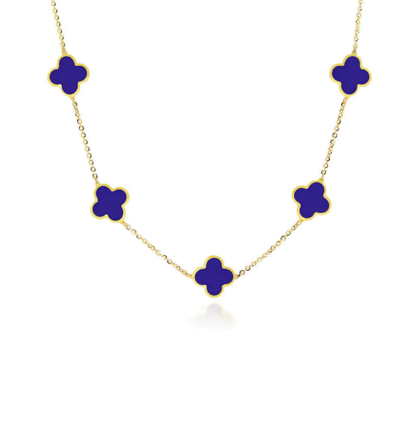 10K Yellow Gold Royal Blue Clover Necklace