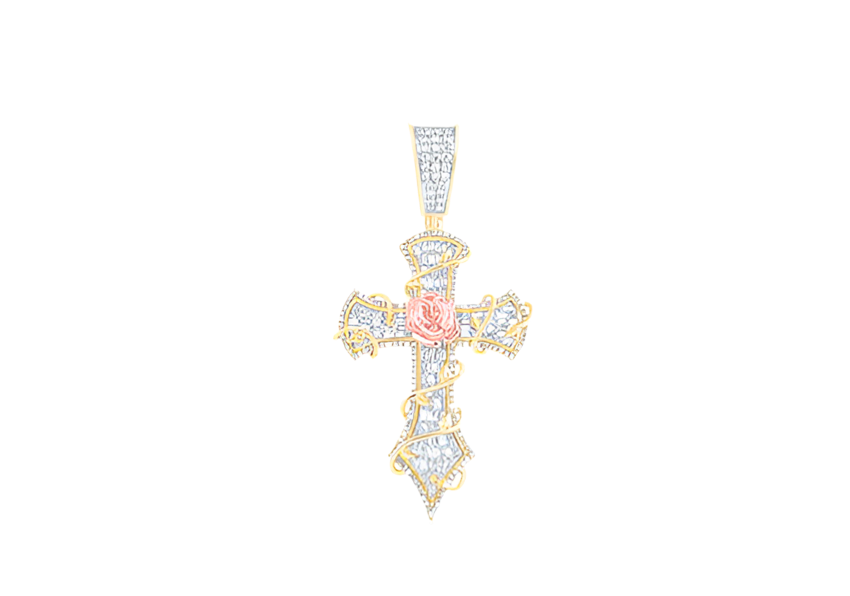 10k Yellow Gold Crome Rose 1 & 3/4 Cttw Diamond Cross