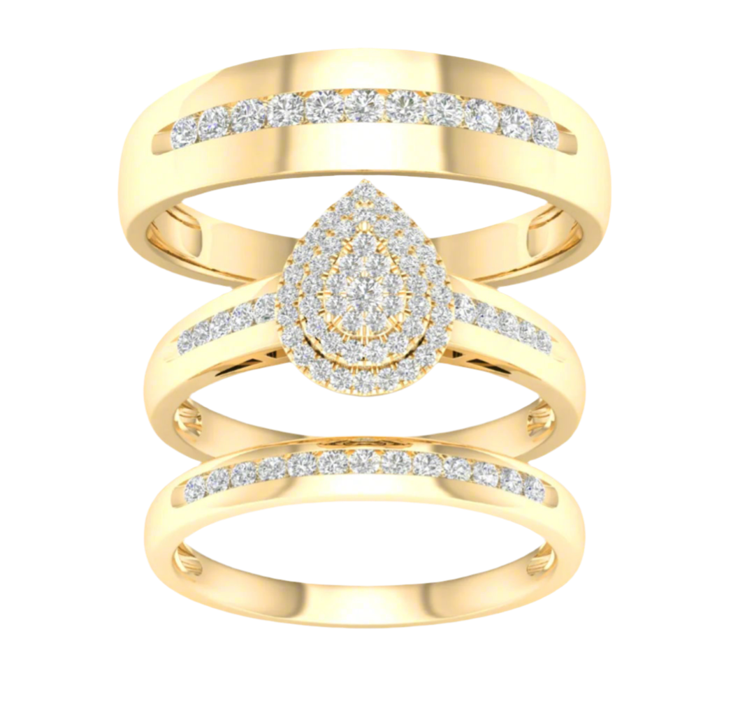 10K Pear 1/2 Cttw Diamond Trio Ring 1/2 CTW Set