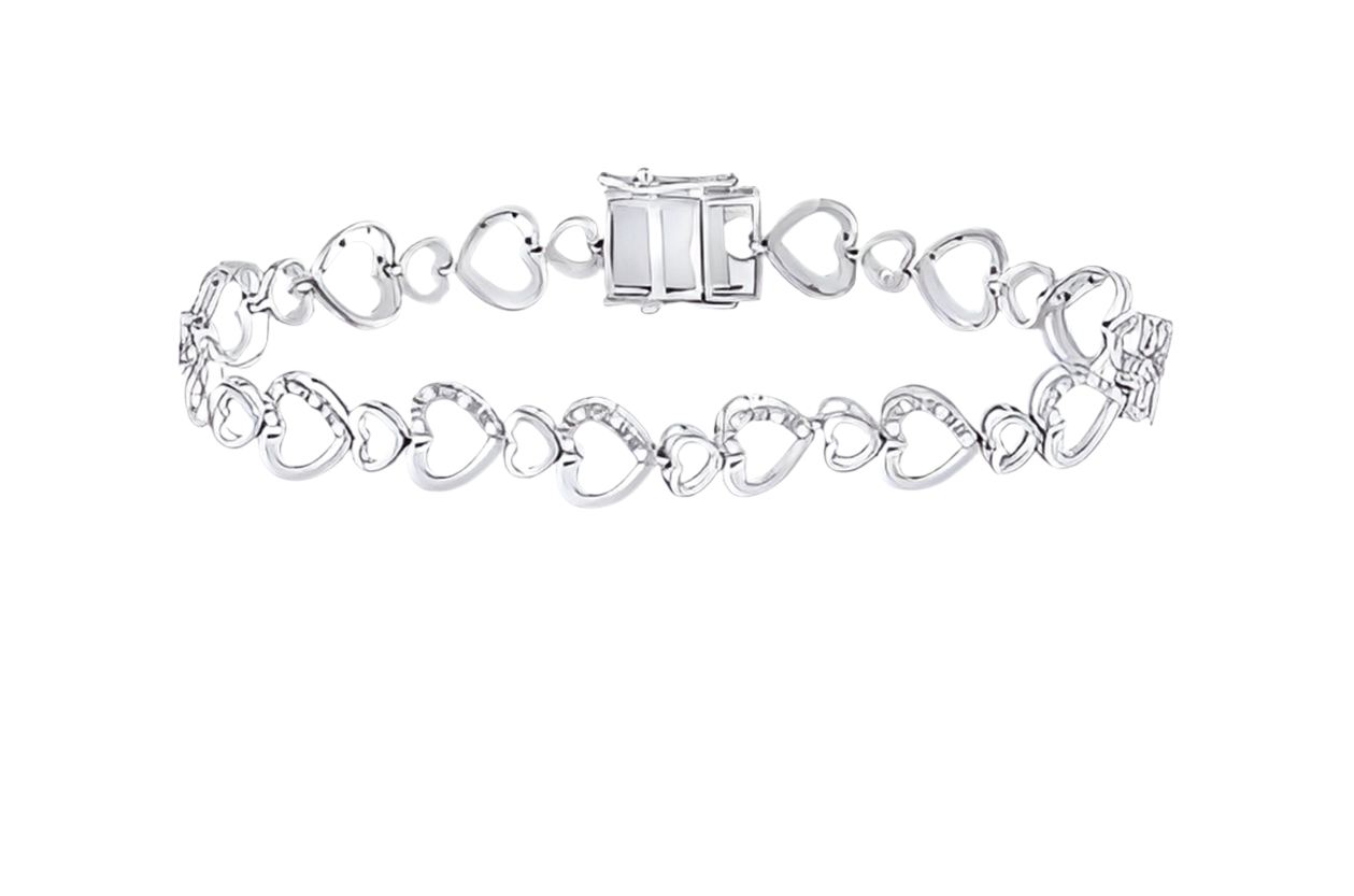 Sterling Silver 925 Heart 1/4 Cttw Diamond Tennis Bracelet