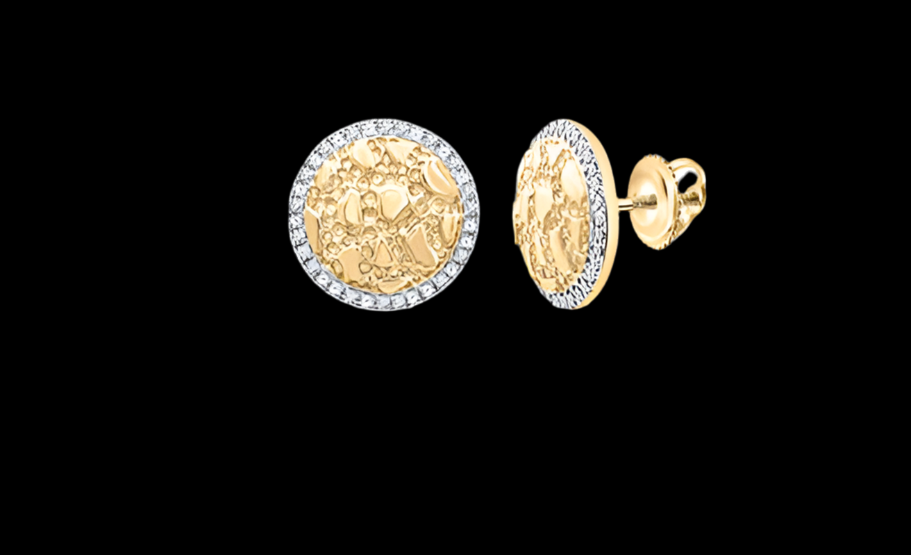 10K Yellow Gold Round 1/6 Cttw Diamonds Nugget Circle Earrings