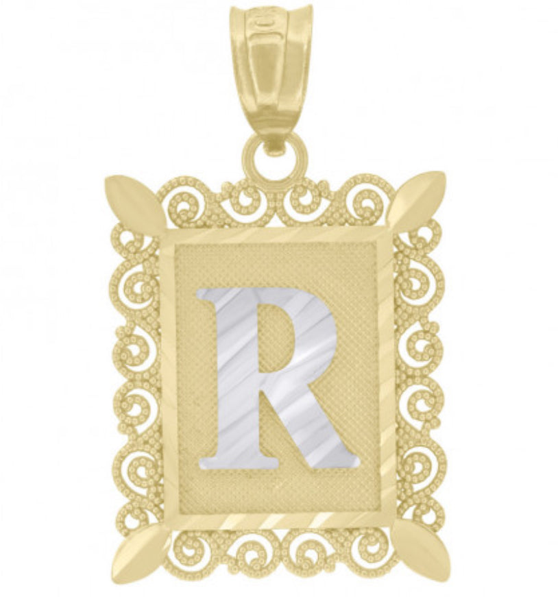 10K Yellow Gold “R” Initial Charm Pendant