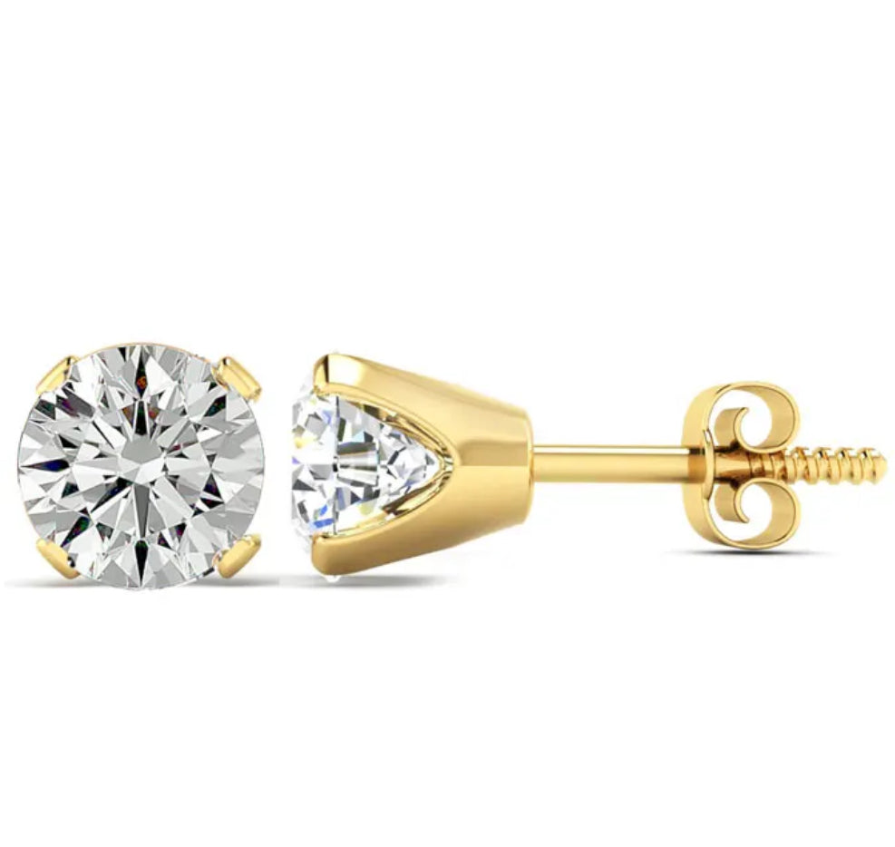 10K Natural Solitaire Round Diamond Studs