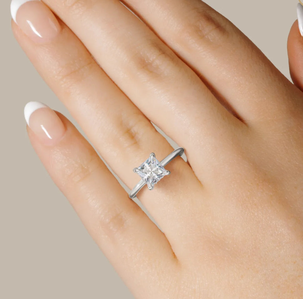 Sterling Silver Princess Moissanite Engagement Ring