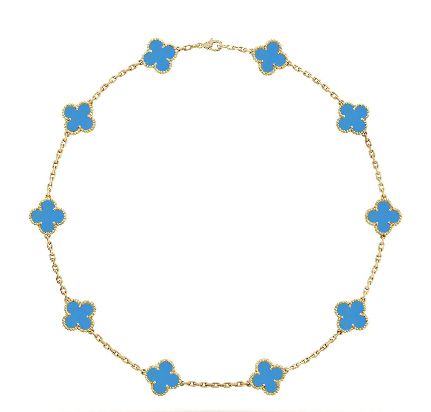10K Gold Sky Blue Clover Pendant Necklace