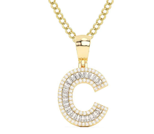 10K Baguette Diamond C Initial Charm