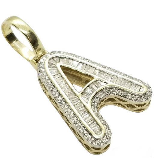 10K Initial A Baguette Diamond Charm