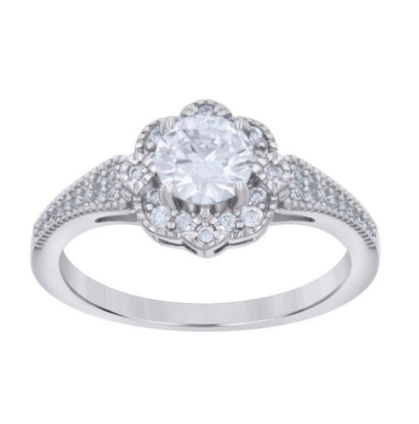 Sterling Silver Floral Fashion Cubic Zirconia Ring