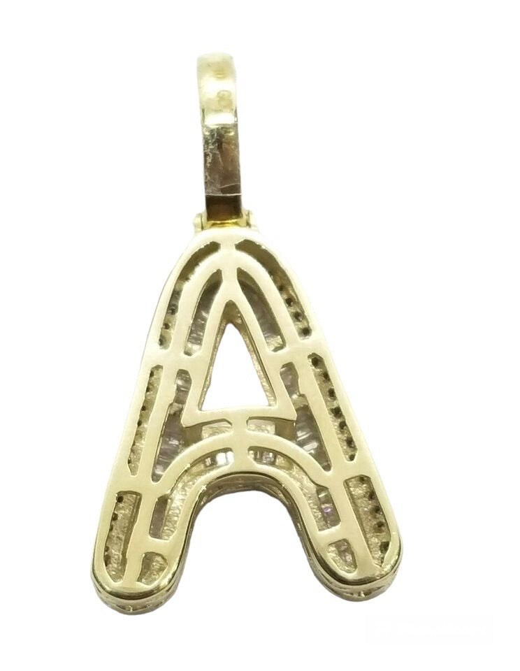 10K Initial A Baguette Diamond Charm
