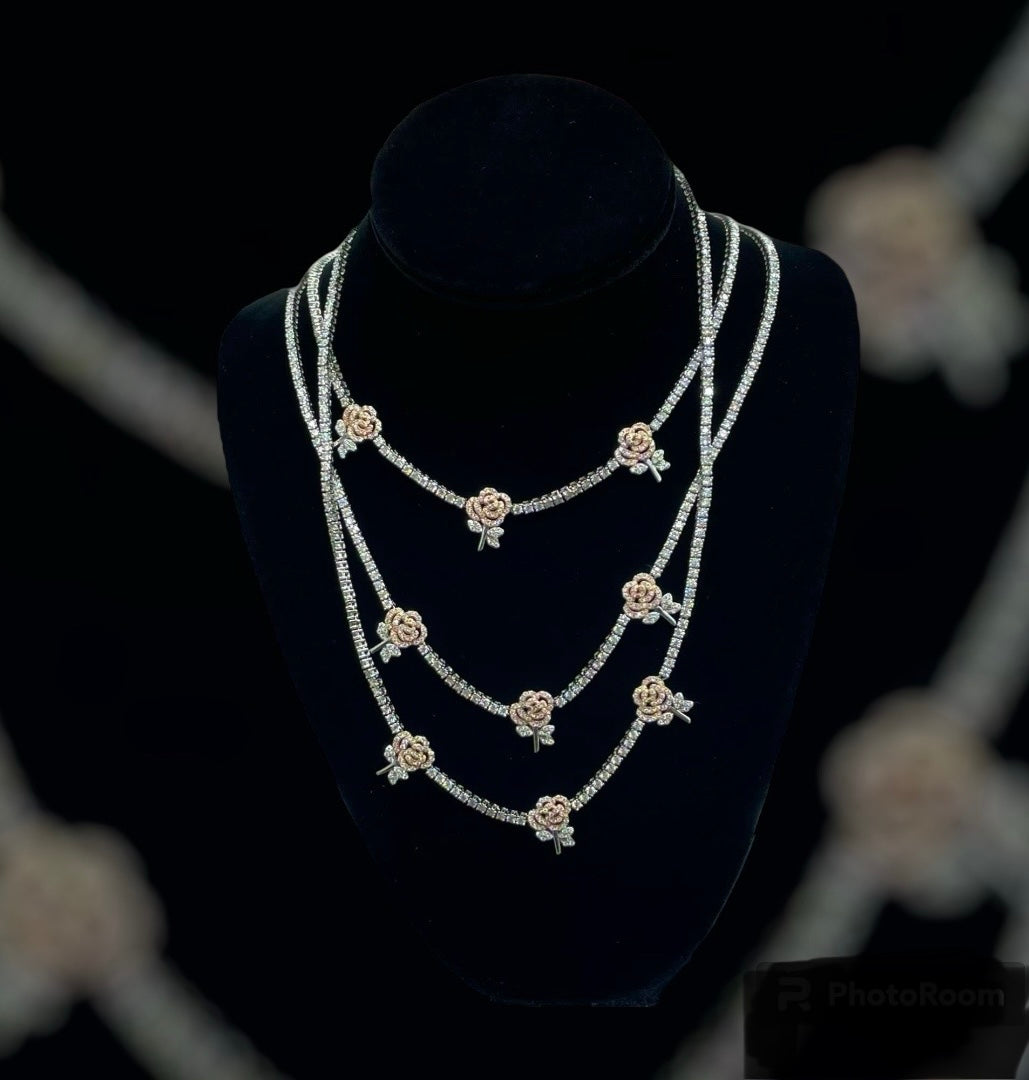 Sterling Silver Roses Necklace