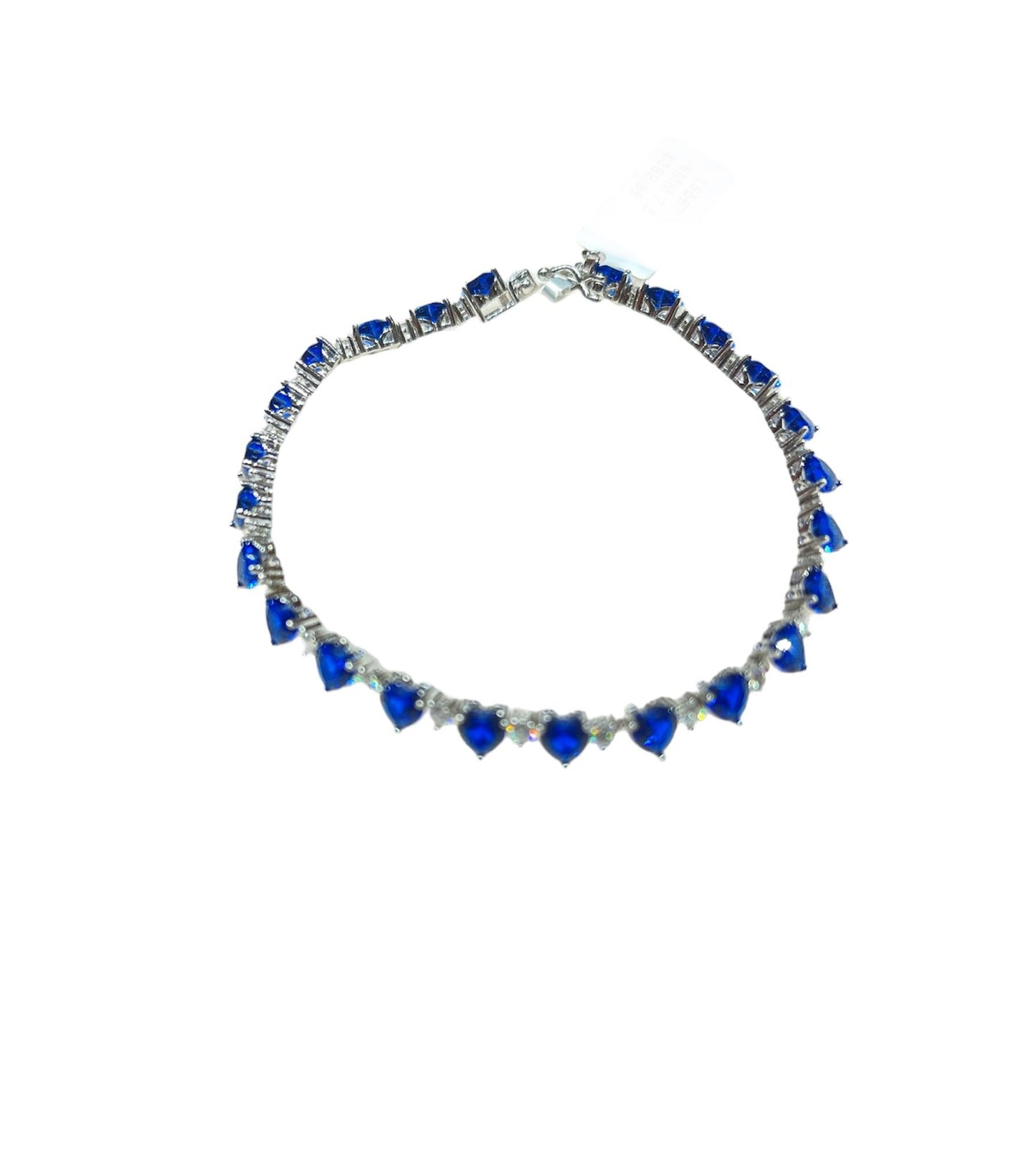 Sterling Silver Moissanite 6mm Blue Sapphire Hearts Bracelet