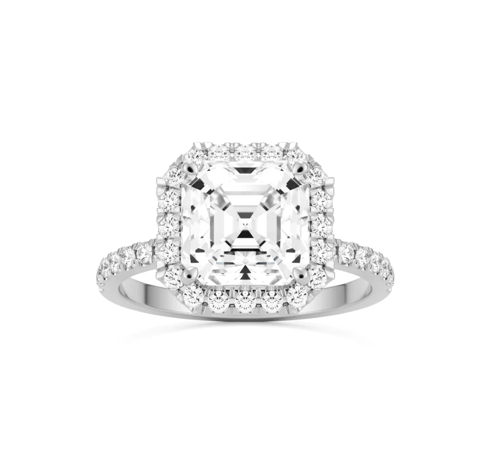 Sterling Silver 3.23 CTW Moissanite Radiant Halo Pave Engagement Ring