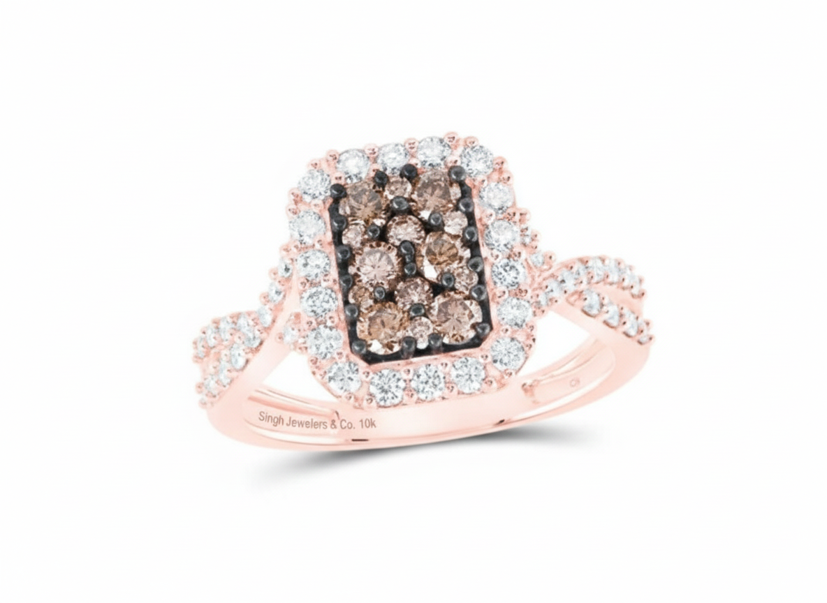 10K Rose Gold Champagne Brown Diamond 7/8 CT Ring