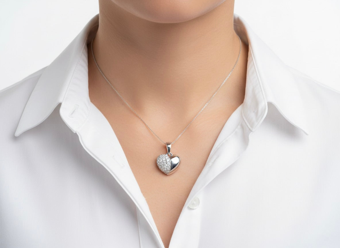 Sterling Silver Round Diamonds Heart Pendant