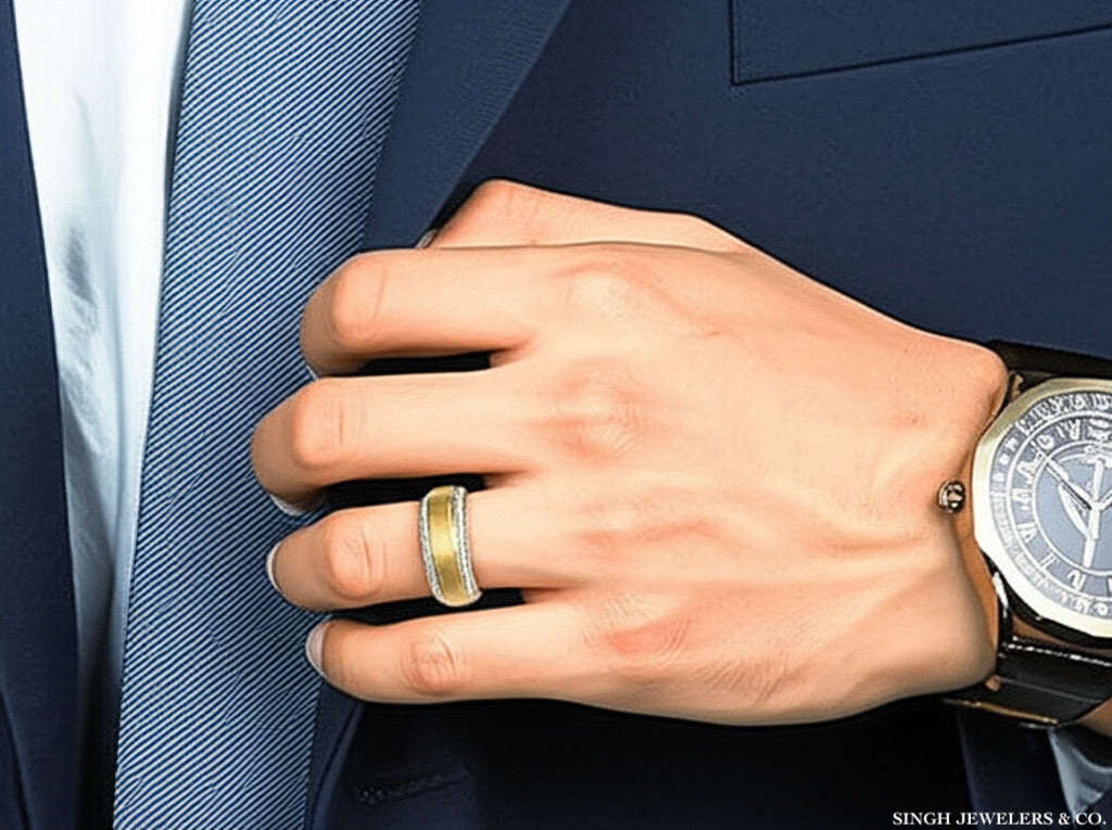 14K Yellow Gold Men’s 3/8 Cttw Diamond Satin Wedding Band – Sophisticated and Durable Design for Him